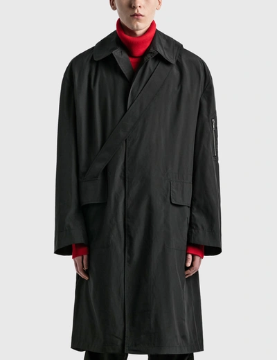 Shop Random Identities Satin Overcoat In Black