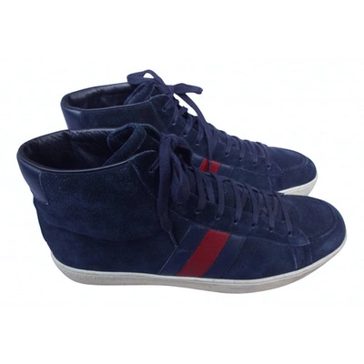 Pre-owned Gucci Ace Navy Suede Trainers