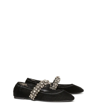 Shop Tory Burch Crystal-strap Ballet Flat In Perfect Black