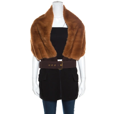 Pre-owned Marni Bicolor Rabbit Fur And Wool Blend Belted Scarf Style Vest ( One Size ) In Brown