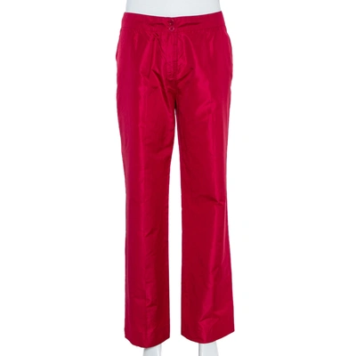 Pre-owned Etro Red Silk Straight Leg Trousers L