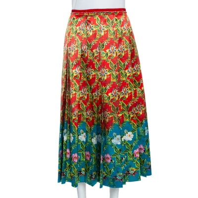 Pre-owned Gucci Multicolor Floral Pleated Silk Skirt M