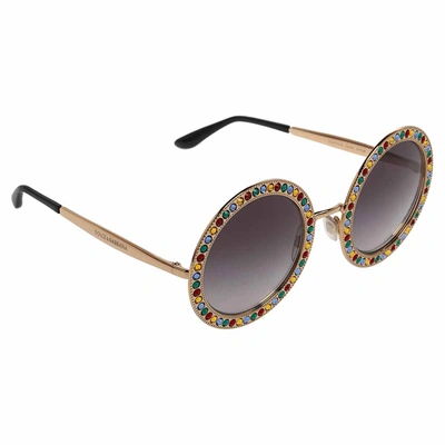 Pre-owned Dolce & Gabbana Gold Gradient Mambo Capri Dg2170 Jewel Embellished Round Sunglasses