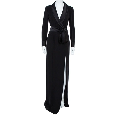 Pre-owned Gucci Black Silk Shawl Lapel Belted Maxi Dress M
