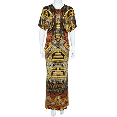 Pre-owned Just Cavalli Black & Gold Knit Oriental Print Maxi Dress M In Multicolor