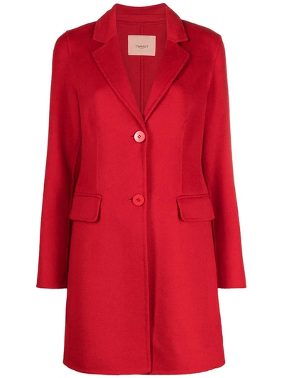 Shop Twinset Single-breasted Mid-length Coat In Red