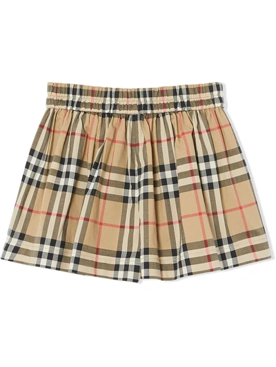 Shop Burberry Check-print Gathered Shorts In Brown
