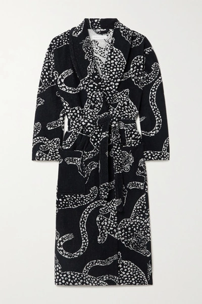 Shop Desmond & Dempsey Belted Cotton-terry Jacquard Robe In Black