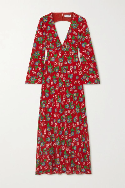 Shop Rixo London Nadine Open-back Floral-print Silk-crepe Maxi Dress In Red