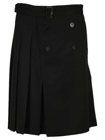 Shop Neil Barrett Contrast Panel Pleated Midi Skirt In Black
