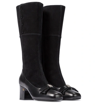 Shop Gucci Crystal-embellished Suede And Leather Boots In Black