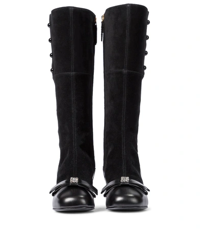 Shop Gucci Crystal-embellished Suede And Leather Boots In Black