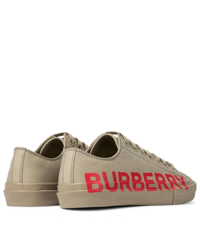 Shop Burberry Logo Cotton Gabardine Sneakers In Green