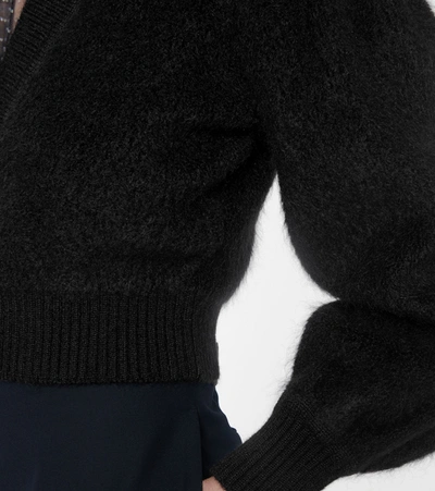 Shop Fendi Cropped Mohair-blend Cardigan In Black