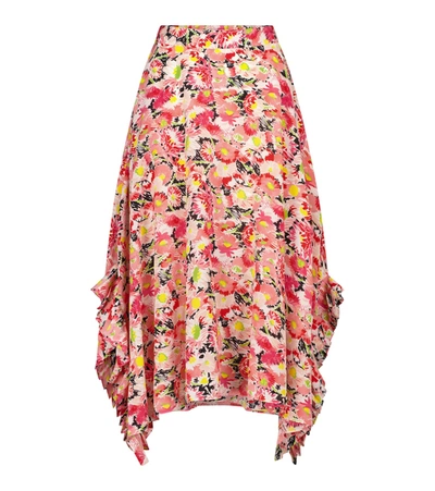 Shop Stella Mccartney Ashlyn Floral Silk Midi Skirt In Pink
