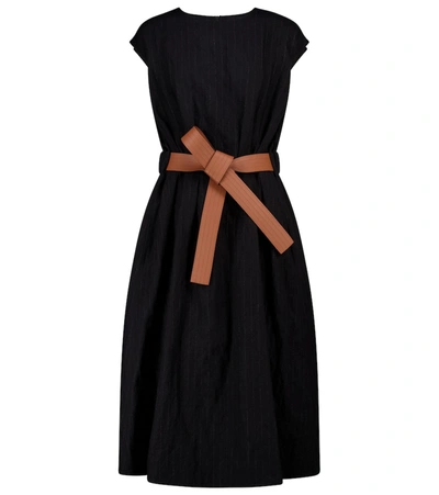 Shop Loewe Belted Wool And Cotton Midi Dress In Black