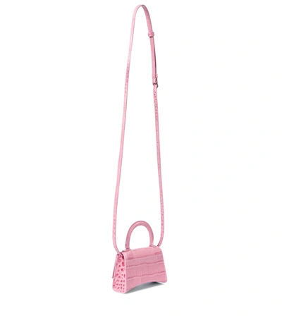 Shop Balenciaga Hourglass Mini Leather Crossbody Bag In Pink