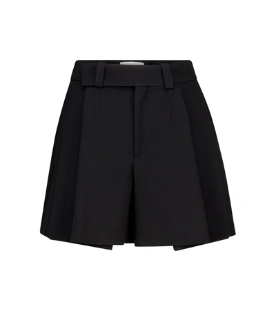 Shop Chloé High-rise Pleated Cady Shorts In Black