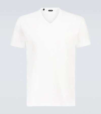 Shop Tom Ford Marl Jersey V-neck T-shirt In White