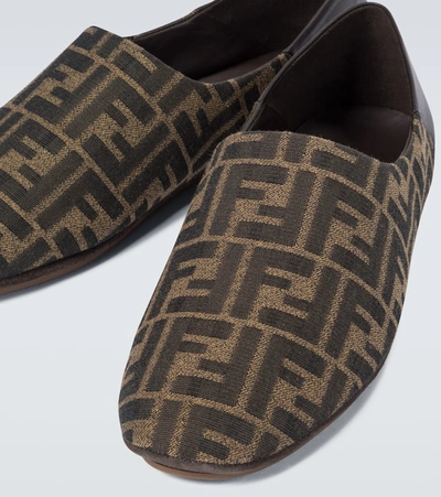 Shop Fendi Ff Canvas Slippers In Brown