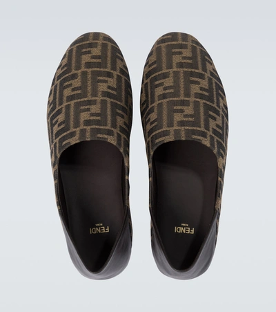 Shop Fendi Ff Canvas Slippers In Brown