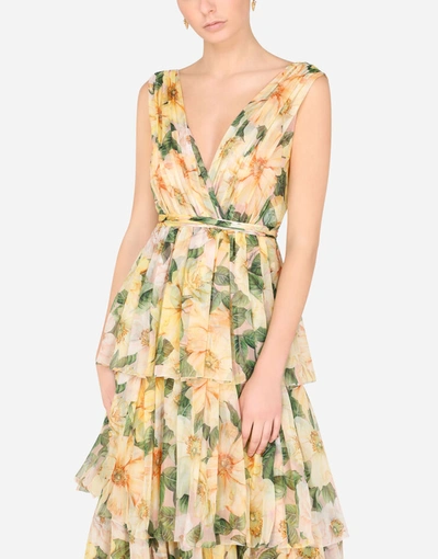 Shop Dolce & Gabbana Long Camellia-print Chiffon Dress