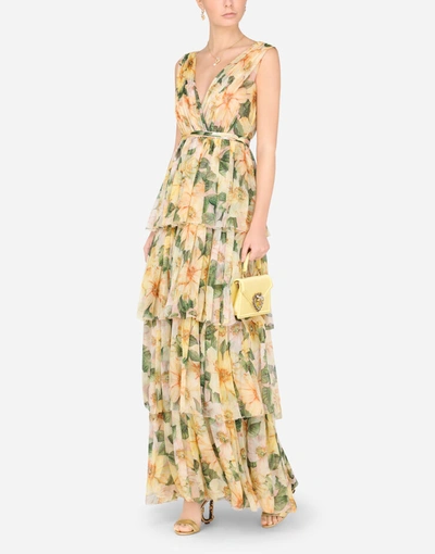 Shop Dolce & Gabbana Long Camellia-print Chiffon Dress