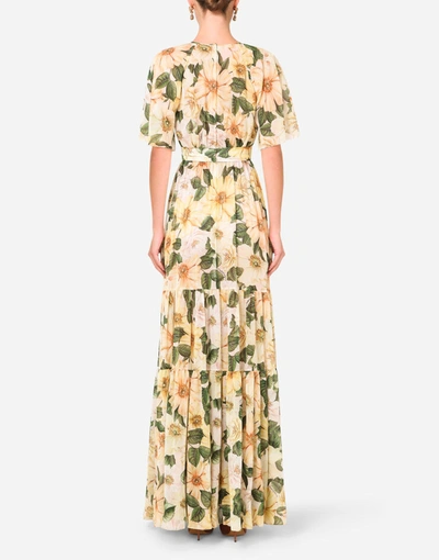 Shop Dolce & Gabbana Short-sleeved Long Chiffon Dress In Floral Print