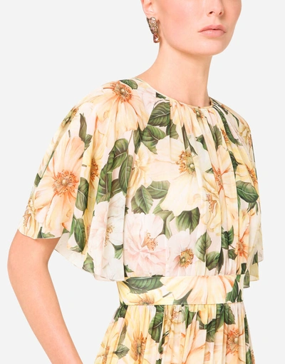 Shop Dolce & Gabbana Short-sleeved Long Chiffon Dress In Floral Print