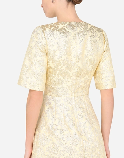 Shop Dolce & Gabbana Short-sleeved Midi Dress In Lamé Jacquard In Multicolor