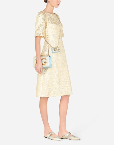 Shop Dolce & Gabbana Short-sleeved Midi Dress In Lamé Jacquard In Multicolor