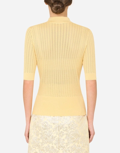 Shop Dolce & Gabbana Silk Lace-stitch Polo Shirt In Yellow