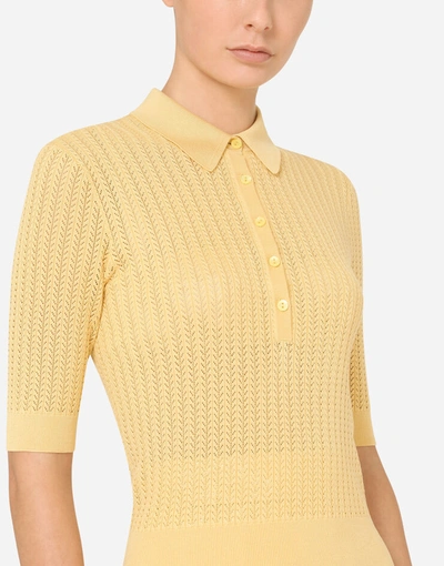 Shop Dolce & Gabbana Silk Lace-stitch Polo Shirt In Yellow