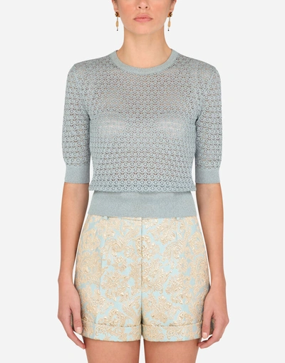 Shop Dolce & Gabbana Lurex Lace-stitch Sweater In Azure