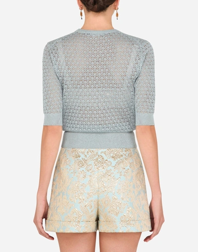 Shop Dolce & Gabbana Lurex Lace-stitch Sweater In Azure