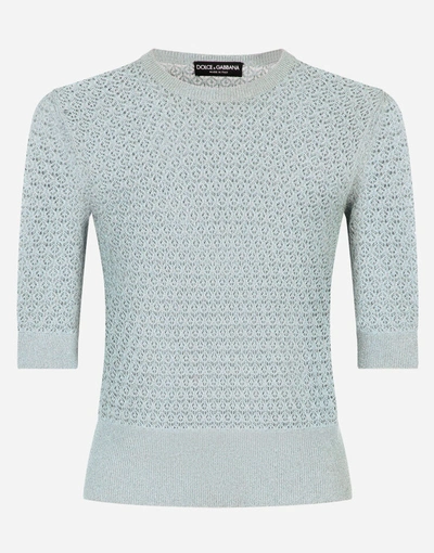 Shop Dolce & Gabbana Lurex Lace-stitch Sweater In Azure