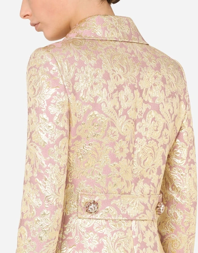 Shop Dolce & Gabbana Lamé Jacquard Coat With Bejeweled Buttons