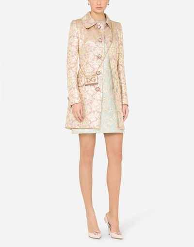 Shop Dolce & Gabbana Lamé Jacquard Coat With Bejeweled Buttons