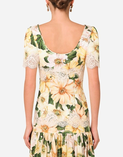 Shop Dolce & Gabbana Camellia-print Charmeuse Top With Lace Details In Floral Print