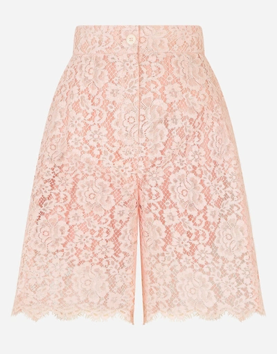 Shop Dolce & Gabbana High-waisted Lace Shorts In Pink