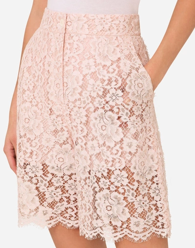 Shop Dolce & Gabbana High-waisted Lace Shorts In Pink