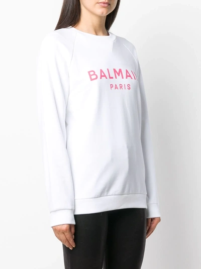 Shop Balmain Logo Sweatshirt In White