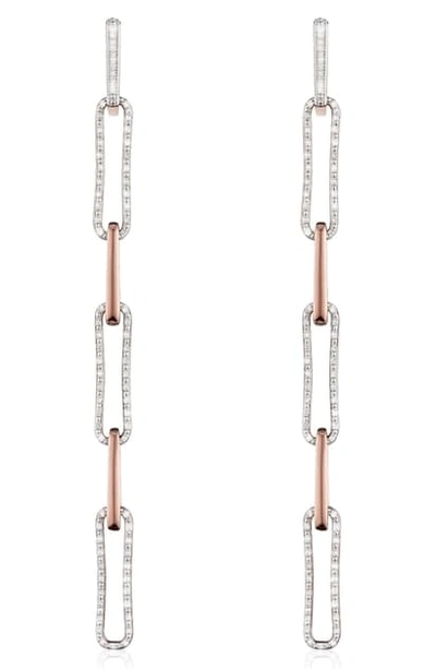 Shop Monica Vinader Alta Capture Long Cocktail Earrings In Rose Gold/ Diamond