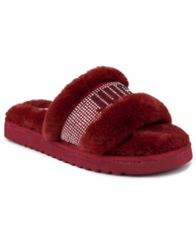 Shop Juicy Couture Women's Halo Faux Fur Slippers In Dark Red