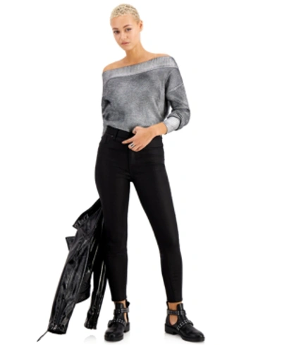 Shop Kendall + Kylie Kendall + Kyle Juniors' Coated High-rise Skinny Ankle Jeans In Coated Black