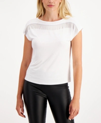 Shop Bar Iii Embellished Fringe Top, Created For Macy's In Bright White