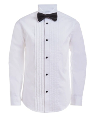 Shop Calvin Klein Big Boys Tuxedo Shirt And Bow Tie Box Set In White