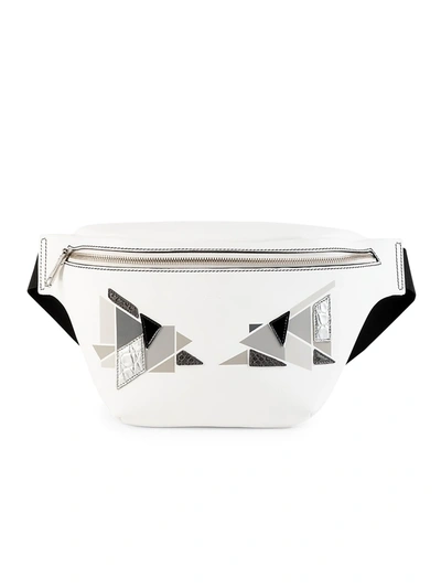 Shop Fendi Men's Geometric Monster Eye Snakeskin Leather Belt Bag In White