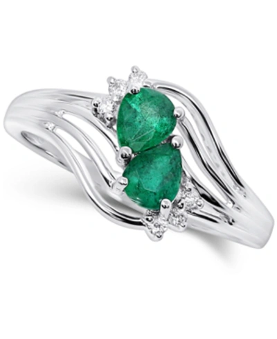 Shop Macy's Emerald (1/2 Ct. T.w.) & Diamond (1/20 Ct. T.w.) Openwork Ring In 14k White Gold