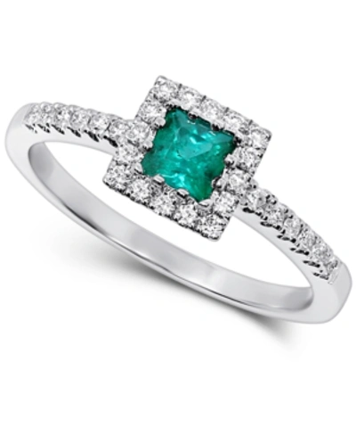 Shop Macy's Emerald (1/3 Ct. T.w.) & Diamond (1/4 Ct. T.w.) Ring In 14k White Gold